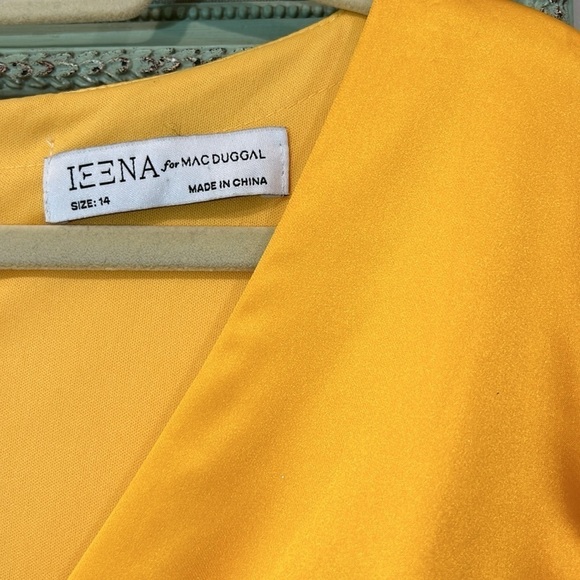 Ieena for Mac Duggal V-Neck Princess Bell Long Dress yellow gown plus size 14 - Picture 3 of 14